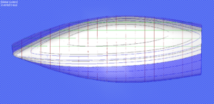 Underwater view of heeled parable hull model